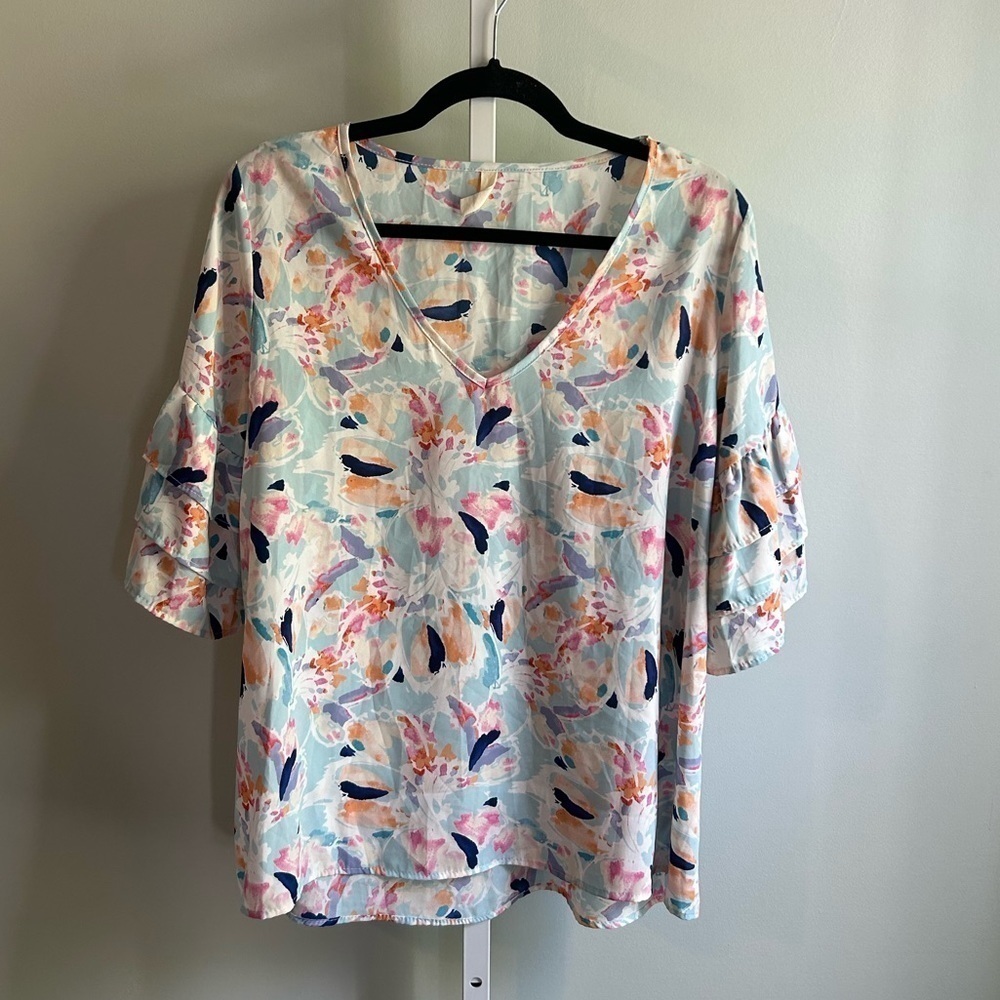Tyche Floral Tiered Sleeve Colorful Blouse